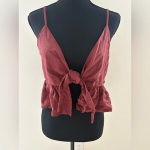 Earthbound Trading Co. Front-Tie Ruffled Cropped Tank - Size XL